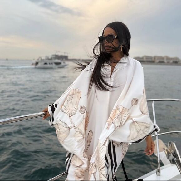 H&M Ramadan Modest Satin Kaftan Dress Floral - Picture 15 of 16